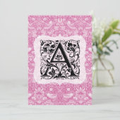 William Morris Alphabet Strawberry Thief Pink Bedankkaart (Staand voorkant)