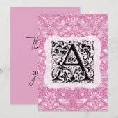 William Morris Alphabet Strawberry Thief Pink Bedankkaart (Voorkant / Achterkant)