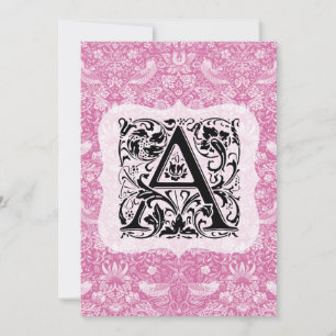 William Morris Alphabet Strawberry Thief Pink Bedankkaart