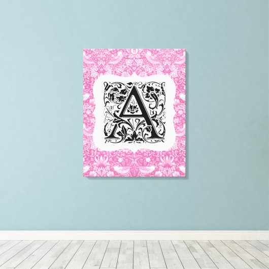 William Morris Alphabet Strawberry Thief Pink Canvas Afdruk (Insitu (Houten vloer))