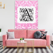 William Morris Alphabet Strawberry Thief Pink Canvas Afdruk (Insitu (Woonkamer))