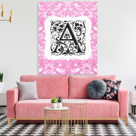 William Morris Alphabet Strawberry Thief Pink Canvas Afdruk (Insitu (Woonkamer))