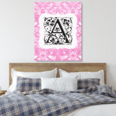 William Morris Alphabet Strawberry Thief Pink Canvas Afdruk (Insitu (Slaapkamer))