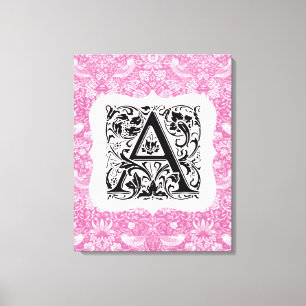 William Morris Alphabet Strawberry Thief Pink Canvas Afdruk