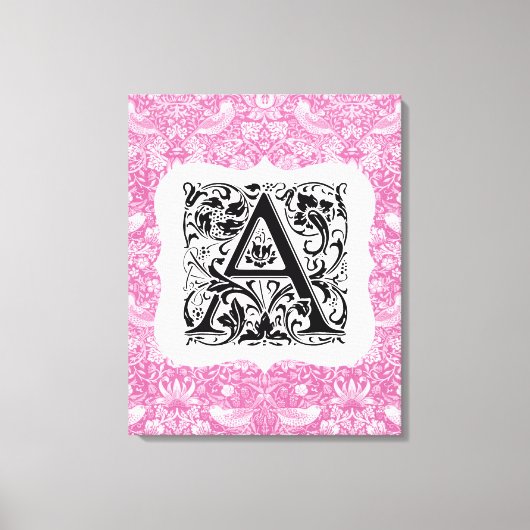William Morris Alphabet Strawberry Thief Pink Canvas Afdruk (Voorkant)