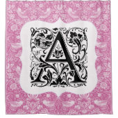 William Morris Alphabet Strawberry Thief Pink Douchegordijn (Voorkant)