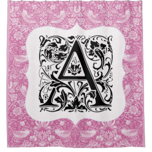 William Morris Alphabet Strawberry Thief Pink Douchegordijn