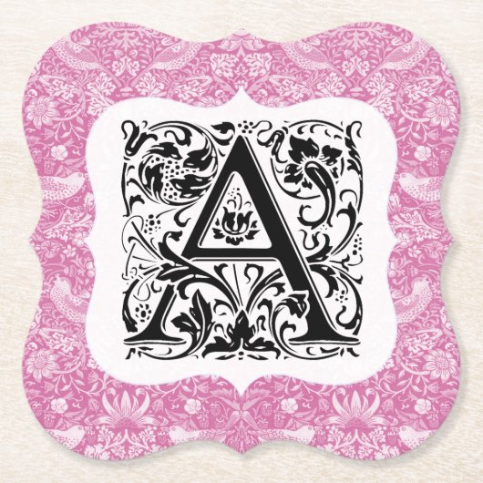 William Morris Alphabet Strawberry Thief Pink Kartonnen Onderzetters (Voorkant)