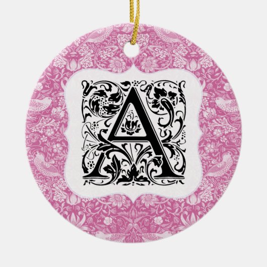 William Morris Alphabet Strawberry Thief Pink Keramisch Ornament (Voorkant)