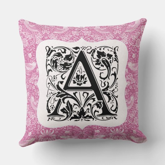 William Morris Alphabet Strawberry Thief Pink Kussen (Achterkant)