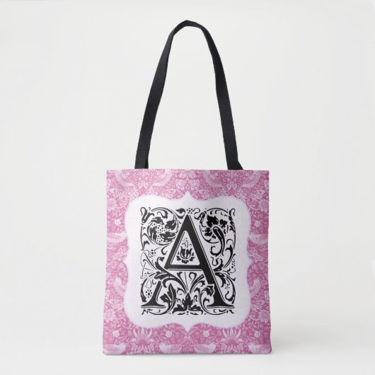 William Morris Alphabet Strawberry Thief Pink Tote Bag (Voorkant)