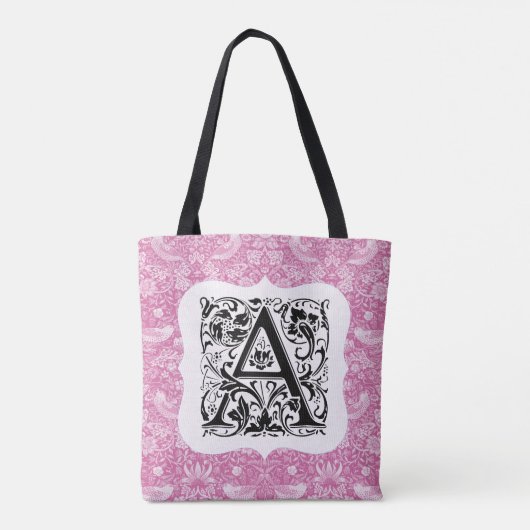 William Morris Alphabet Strawberry Thief Pink Tote Bag (Achterkant)
