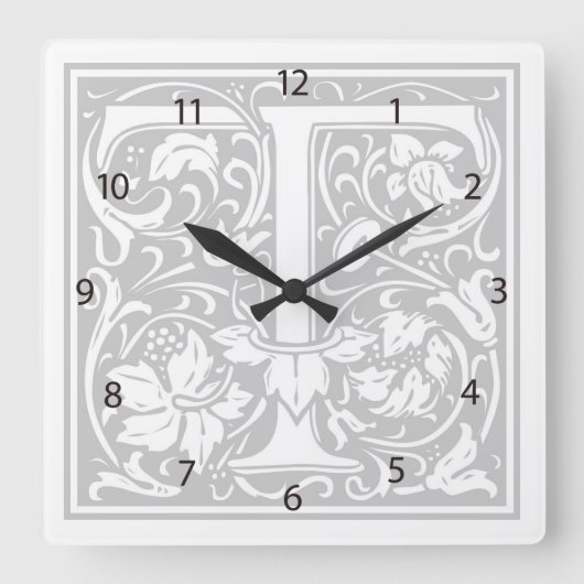 William Morris Alphabet "T" Square Wall Clock Vierkante Klok (Voorkant)