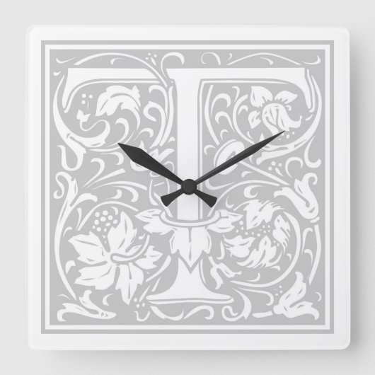 William Morris Alphabet "T" Square Wall Clock Vierkante Klok (Voorkant)