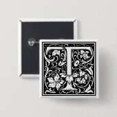 William Morris Alphabet "T" Vierkante Button 5,1 Cm (Voorkant /achterkant)
