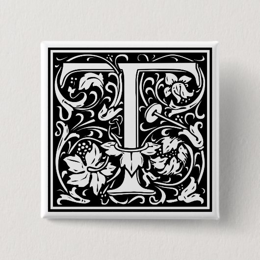 William Morris Alphabet "T" Vierkante Button 5,1 Cm (Voorkant)