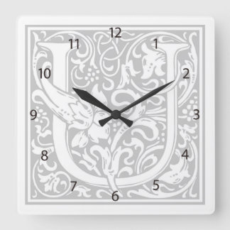 William Morris Alphabet "U" Square Wall Clock Vierkante Klok