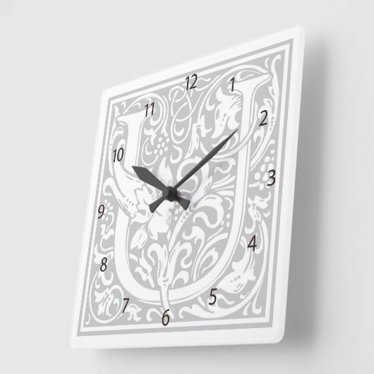 William Morris Alphabet "U" Square Wall Clock Vierkante Klok (Hoek)
