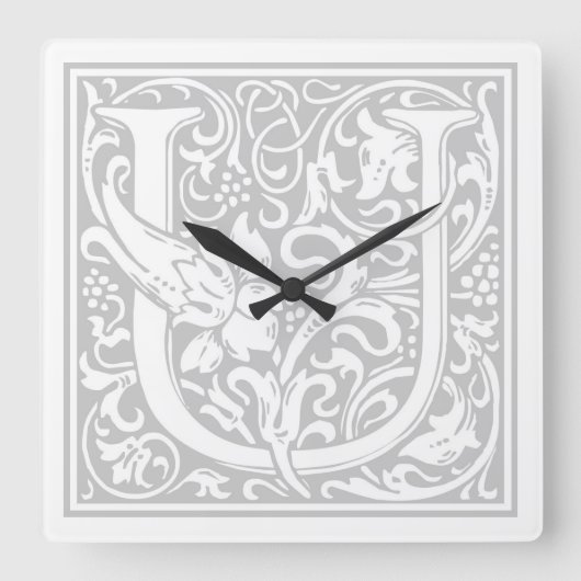 William Morris Alphabet "U" Square Wall Clock Vierkante Klok (Voorkant)