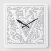 William Morris Alphabet "V" Square Wall Clock Vierkante Klok (Voorkant)