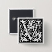William Morris Alphabet "V" Vierkante Button 5,1 Cm (Voorkant /achterkant)