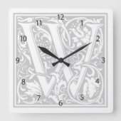William Morris Alphabet "W" Square Wall Clock Vierkante Klok (Voorkant)