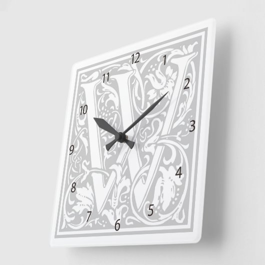 William Morris Alphabet "W" Square Wall Clock Vierkante Klok (Hoek)