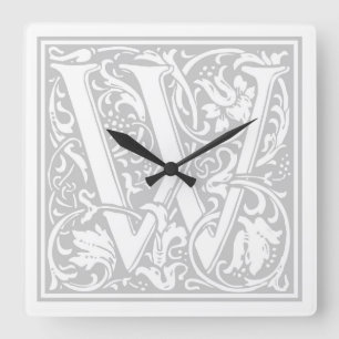 William Morris Alphabet "W" Square Wall Clock Vierkante Klok