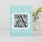 William Morris Alphabet Willow Bough Aqua Blauwgro Bedankkaart (Staand voorkant)