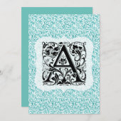 William Morris Alphabet Willow Bough Aqua Blauwgro Bedankkaart (Voorkant / Achterkant)