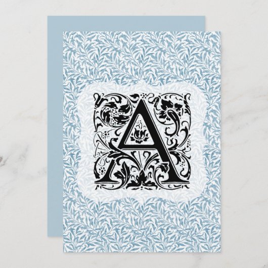 William Morris Alphabet Willow Bough Blue Bedankkaart (Voorkant / Achterkant)