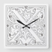 William Morris Alphabet "X" Square Wall Clock Vierkante Klok (Voorkant)