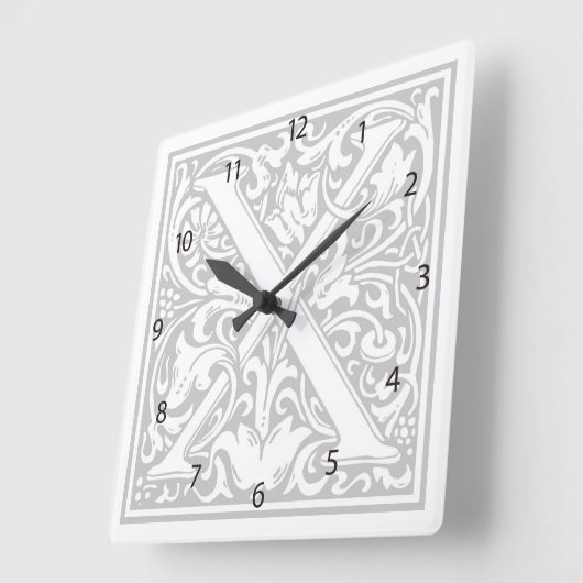 William Morris Alphabet "X" Square Wall Clock Vierkante Klok (Hoek)