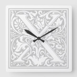 William Morris Alphabet "X" Square Wall Clock Vierkante Klok