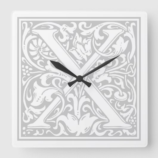 William Morris Alphabet "X" Square Wall Clock Vierkante Klok (Voorkant)