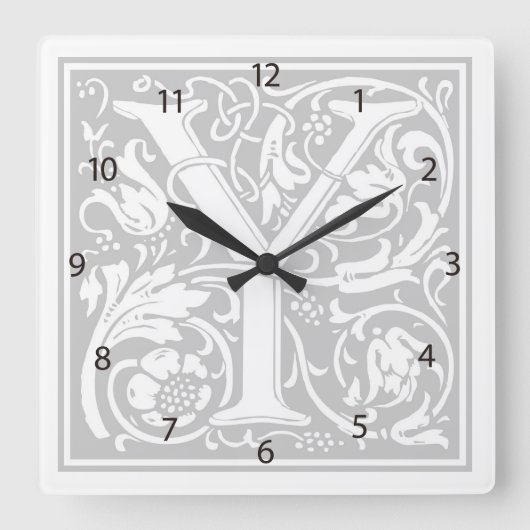 William Morris Alphabet "Y" Square Wall Clock Vierkante Klok (Voorkant)
