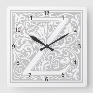 William Morris Alphabet "Z" Square Wall Clock Vierkante Klok