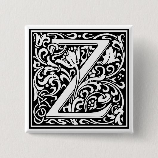 William Morris Alphabet "Z" Vierkante Button 5,1 Cm (Voorkant)
