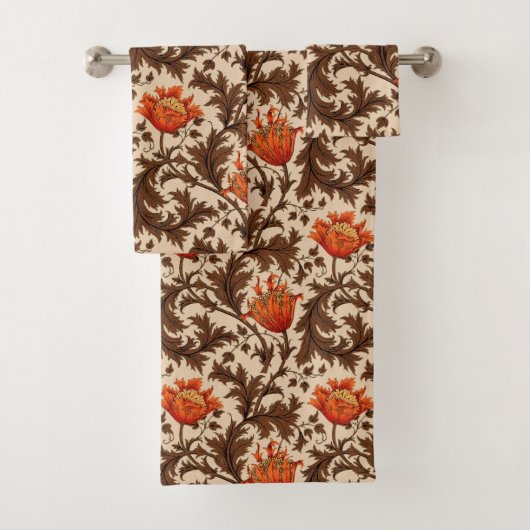 William Morris Anemone, Beige, Brown en Rust Bad Handdoek (Insitu)