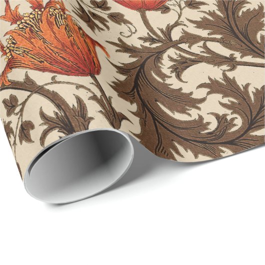 William Morris Anemone, Beige, Brown en Rust Cadeaupapier (Rol Hoek)