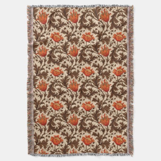 William Morris Anemone, Beige, Brown en Rust Deken (Voorkant Verticaal)