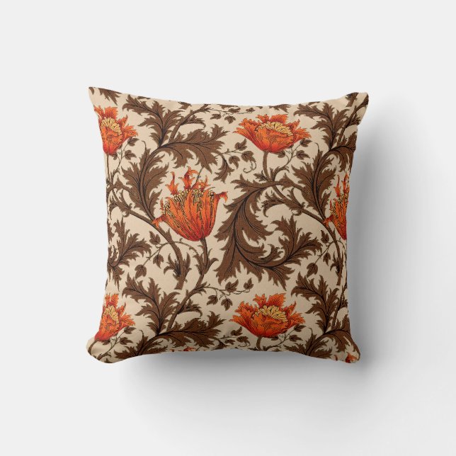 William Morris Anemone, Beige, Brown en Rust Kussen (Voorkant)