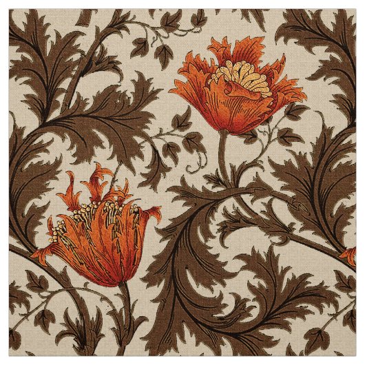 William Morris Anemone, Beige, Brown en Rust Stof (Swatch)