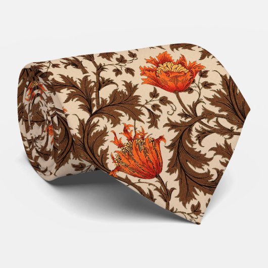 William Morris Anemone, Beige, Brown en Rust Stropdas (Opgerold)