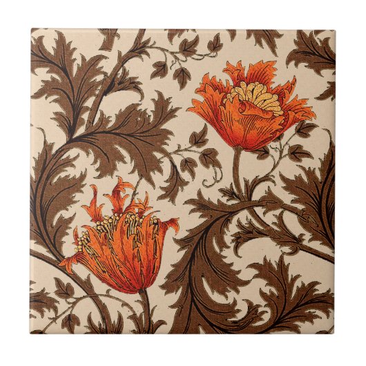 William Morris Anemone, Beige, Brown en Rust Tegeltje (Voorkant)