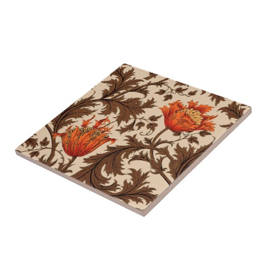 William Morris Anemone, Beige, Brown en Rust Tegeltje (Zijkant)