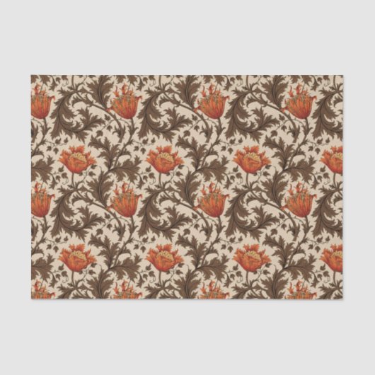 William Morris Anemone, Beige, Brown en Rust Tissuepapier (Voorkant)