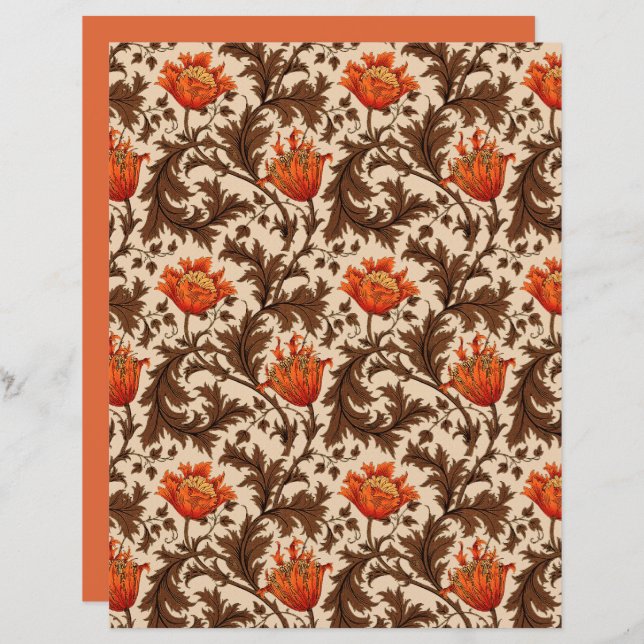 William Morris Anemone, Beige, Brown & Rust Sinaas (Voorkant / Achterkant)