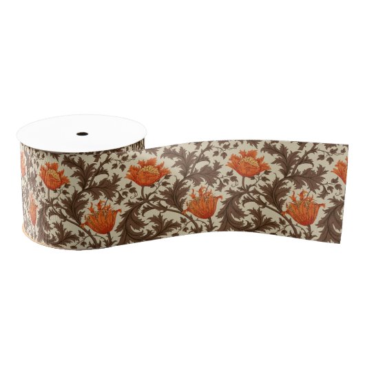 William Morris Anemone, Beige, Brown & Rust Sinaas Grosgrain Lint (Spoel)