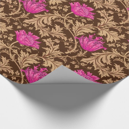 William Morris Anemone, Brown and Fuchsia Pink Cadeaupapier (Hoek)